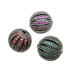 copper pumkin spacer Beads pave zircon, black plated, mixed, approx 14mm dia [FN28178-14MM]