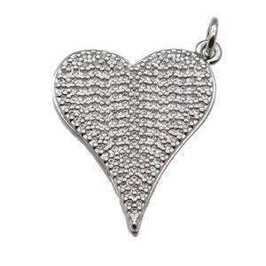 copper heart pendant pave zircon, platinum plated, approx 20-25mm [FN28179]