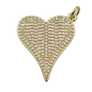 copper heart pendant pave zircon, gold plated, approx 20-25mm [FN28180]
