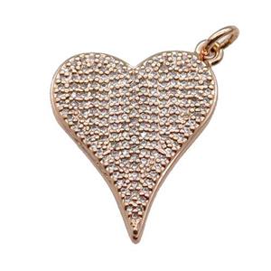 copper heart pendant pave zircon, rose gold, approx 20-25mm [FN28181]