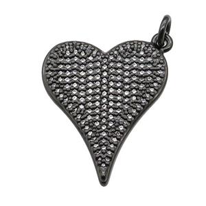 copper heart pendant pave zircon, black plated, approx 20-25mm [FN28182]