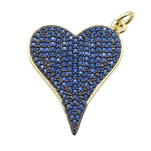 copper heart pendant pave blue zircon, gold plated, approx 20-25mm [FN28185]