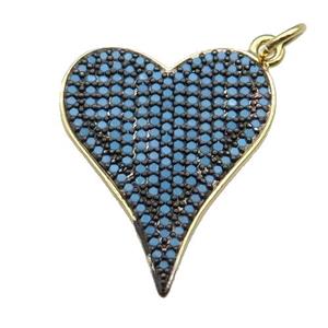 copper heart pendant pave turq zircon, gold plated, approx 20-25mm [FN28186]