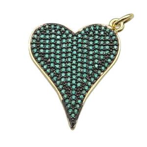 copper heart pendant pave green zircon, gold plated, approx 20-25mm [FN28187]