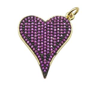 copper heart pendant pave hotpink zircon, gold plated, approx 20-25mm [FN28188]