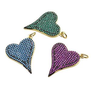 copper heart pendant pave zircon, gold plated, mixed, approx 20-25mm [FN28189]