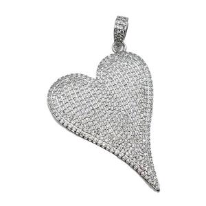 copper heart pendant pave zircon, platinum plated, approx 30-40mm [FN28190]