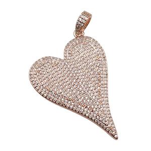 copper heart pendant pave zircon, rose gold, approx 30-40mm [FN28191]
