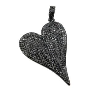 copper heart pendant pave zircon, black plated, approx 30-40mm [FN28192]