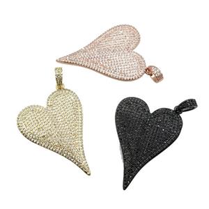 copper heart pendant pave zircon, mixed, approx 30-40mm [FN28193]