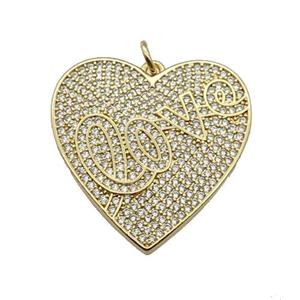 copper Heart pendant pave zircon, LOVE, gold plated, approx 25mm [FN28195]