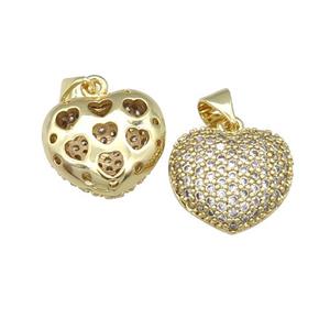 copper heart pendant pave zircon, gold plated, approx 15mm [FN28199]