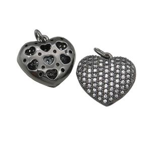 copper heart pendant pave zircon, black plated, approx 15mm [FN28200]