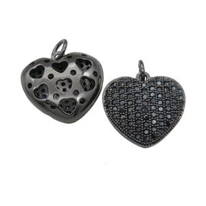 copper heart pendant pave zircon, black plated, approx 15mm [FN28201]
