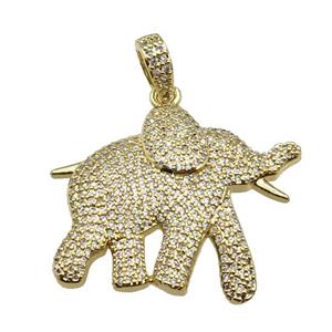copper Elephant charm pendant pave zircon, gold plated, approx 30-35mm [FN28202]