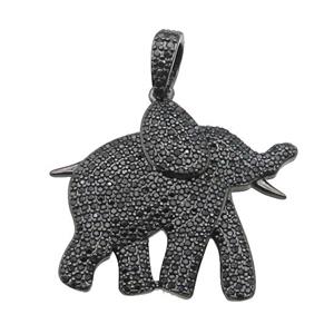 copper Elephant charm pendant pave zircon, black plated, approx 30-35mm [FN28203]