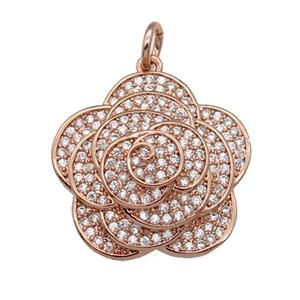 copper Flower pendant pave zircon, rose gold, approx 22mm [FN28205]
