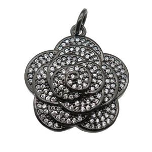 copper Flower pendant pave zircon, black plated, approx 22mm [FN28206]