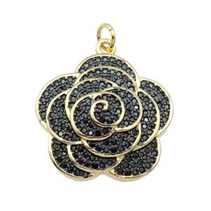 copper Flower pendant pave black zircon, gold plated, approx 22mm [FN28207]