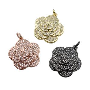 copper Flower pendant pave zircon, mixed, approx 22mm [FN28208]