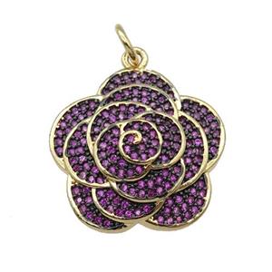 copper Flower pendant pave hotpink zircon, gold plated, approx 22mm [FN28210]
