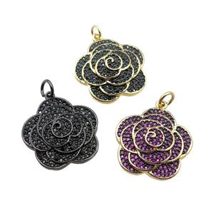 copper Flower pendant pave zircon, mixed, approx 22mm [FN28211]
