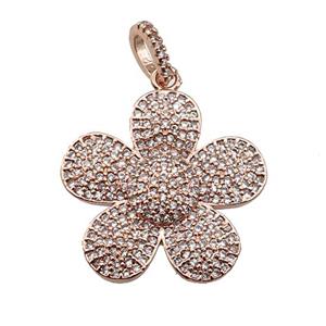 copper Flower pendant pave zircon, rose gold, approx 25mm [FN28213]
