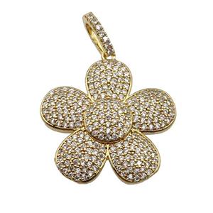 copper Flower pendant pave zircon, gold plated, approx 25mm [FN28214]