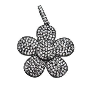 copper Flower pendant pave zircon, black plated, approx 25mm [FN28215]