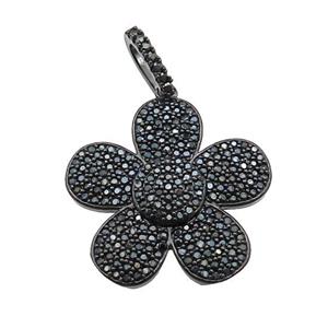 copper Flower pendant pave zircon, black plated, approx 25mm [FN28216]