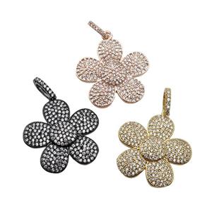 copper Flower pendant pave zircon, mixed, approx 25mm [FN28217]