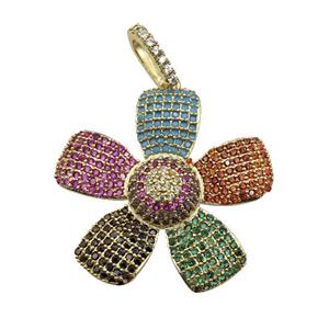 copper Flower pendant pave zircon, multicolor, gold plated, approx 28mm [FN28223]