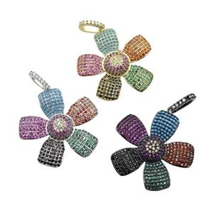 copper Flower pendant pave zircon, multicolor, mixed, approx 28mm [FN28225]