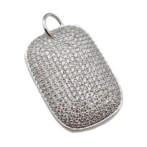 copper Rectangle pendant pave zircon, platinum plated, approx 25-38mm [FN28226-L]