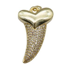 copper sharktooth charm pendant pave zircon, gold plated, approx 22-38mm [FN28232]