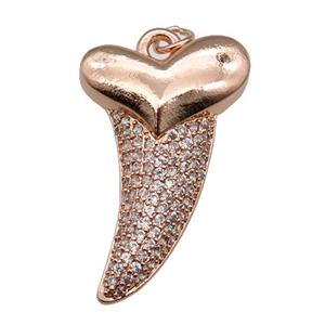 copper sharktooth charm pendant pave zircon, rose gold, approx 22-38mm [FN28233]