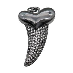 copper sharktooth charm pendant pave zircon, black plated, approx 22-38mm [FN28234]