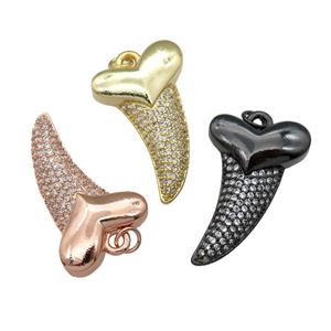 copper sharktooth charm pendant pave zircon, mixed, approx 22-38mm [FN28236]