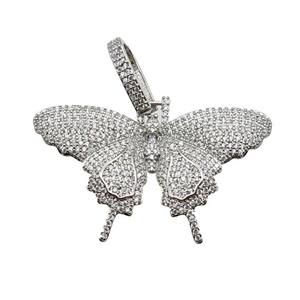 copper Butterfly charm pendant pave zircon, platinum plated, approx 25-44mm, 10-15mm [FN28237]