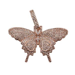 copper Butterfly charm pendant pave zircon, rose gold, approx 25-44mm, 10-15mm [FN28239]