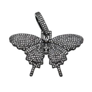 copper Butterfly charm pendant pave zircon, black plated, approx 25-44mm, 10-15mm [FN28240]
