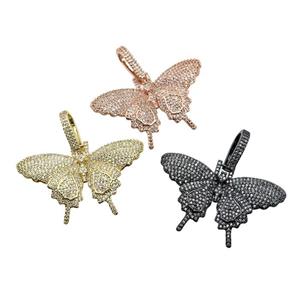copper Butterfly charm pendant pave zircon, mixed, approx 25-44mm, 10-15mm [FN28241]