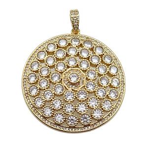 copper circle pendant pave zircon, gold plated, approx 40mm dia [FN28242]