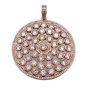 copper circle pendant pave zircon, rose gold, approx 40mm dia [FN28243]