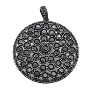 copper circle pendant pave zircon, black plated, approx 40mm dia [FN28244]