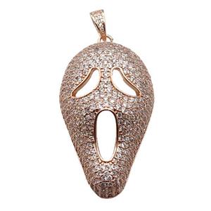 copper Halloween skull charm pendant pave zircon, rose gold, approx 27-45mm [FN28247]