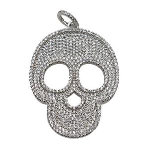 copper Skull charm pendant pave zircon, platinum plated, approx 35-45mm [FN28250]