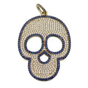 copper Skull charm pendant pave zircon, gold plated, approx 35-45mm [FN28252]