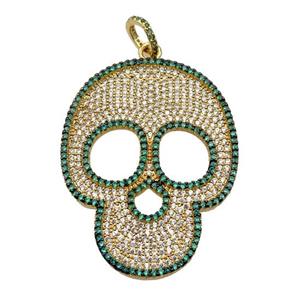 copper Skull charm pendant pave zircon, gold plated, approx 35-45mm [FN28253]