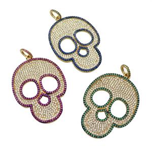 copper Skull charm pendant pave zircon, gold plated, mixed, approx 35-45mm [FN28255]